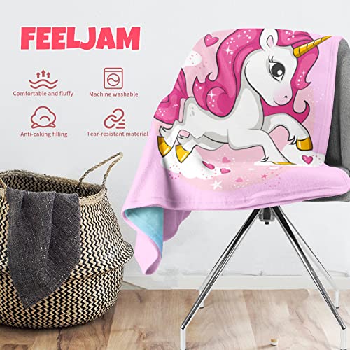 Einhorn Decke kuscheldecke pinkes, Flanell Weich Fleecedecke für Mädchen, Flannel Fleece Blanket, Kinder kuscheldecke, Sofadecke, Wohndecke, mikrofaser Couchdecke (süßes rosa, 100*150) - Image 5