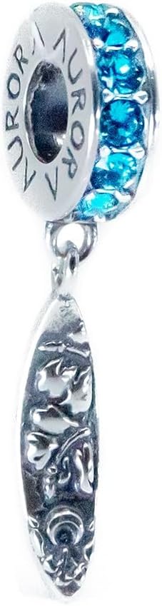 Surfboard Sterling Silver Turquoise Crystals Dangle Charm S925, Surfboard Hibiscus Tropical Flowers Dangle, Beach Summer Hawaii Florida Blue Sea Jewellery, Pandora bracelet compatible