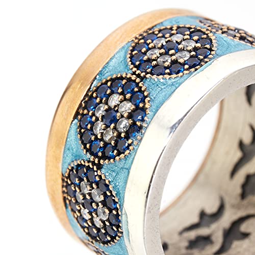Nazar ! Turkish Handmade Blue Turquoise Color Enamel Evil Eye Sapphire Topaz Sterling Silver Ring All Sizes Available #TOP2
