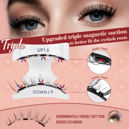 Higu clace Pestañas magnéticas con aplicador, aspecto natural Pestañas magnéticas sin delineador de ojos, no necesita pegamento (STYLE N)