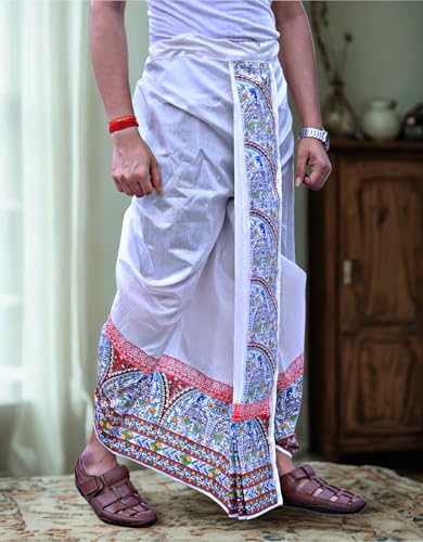 Image of Men's Ready to Wear Pant System Printed MAYUR PUCHHA Dhoti for Marriage, Pooja, Festival etc.(GC010)