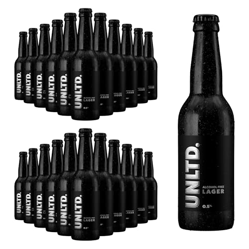 Unltd. Lager Sin Alcohol 24 X 330 Ml Ganador De Premios Sin Alcohol 0.5 Abv Bajo En Calorías Vitaminas Elaborado En El Reino Unido Apto Para Veganos Sin Gluten Love Beer Hate Hangovers!