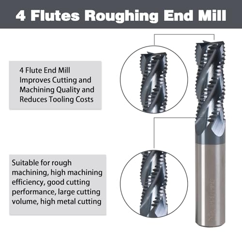 Image of 3 /8 inch Carbide Roughing End Mil, 4 Flute Micro Grain Carbide Mill Bits, for Alloy Steels /Hardened Steels Micro Grain Carbide End Mill