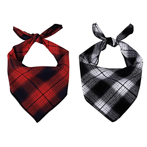 Dog Bandanas Plaid Triangle Dog Scarf Washable Kerchief Bibs Bandana Accessories for Medium Large Dogs Pet (Black+red, Large)
