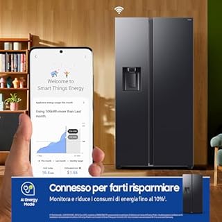 Samsung Frigorifero Side by Side Air Space AI RS70F64KEF/EF con Dispenser Acqua/Ghiaccio, Wifi con AI Energy Mode, SpaceMax, All-Around Cooling, 635 L, LxAxP: 91,2 x 178,4 x 72,6 cm, Antracite