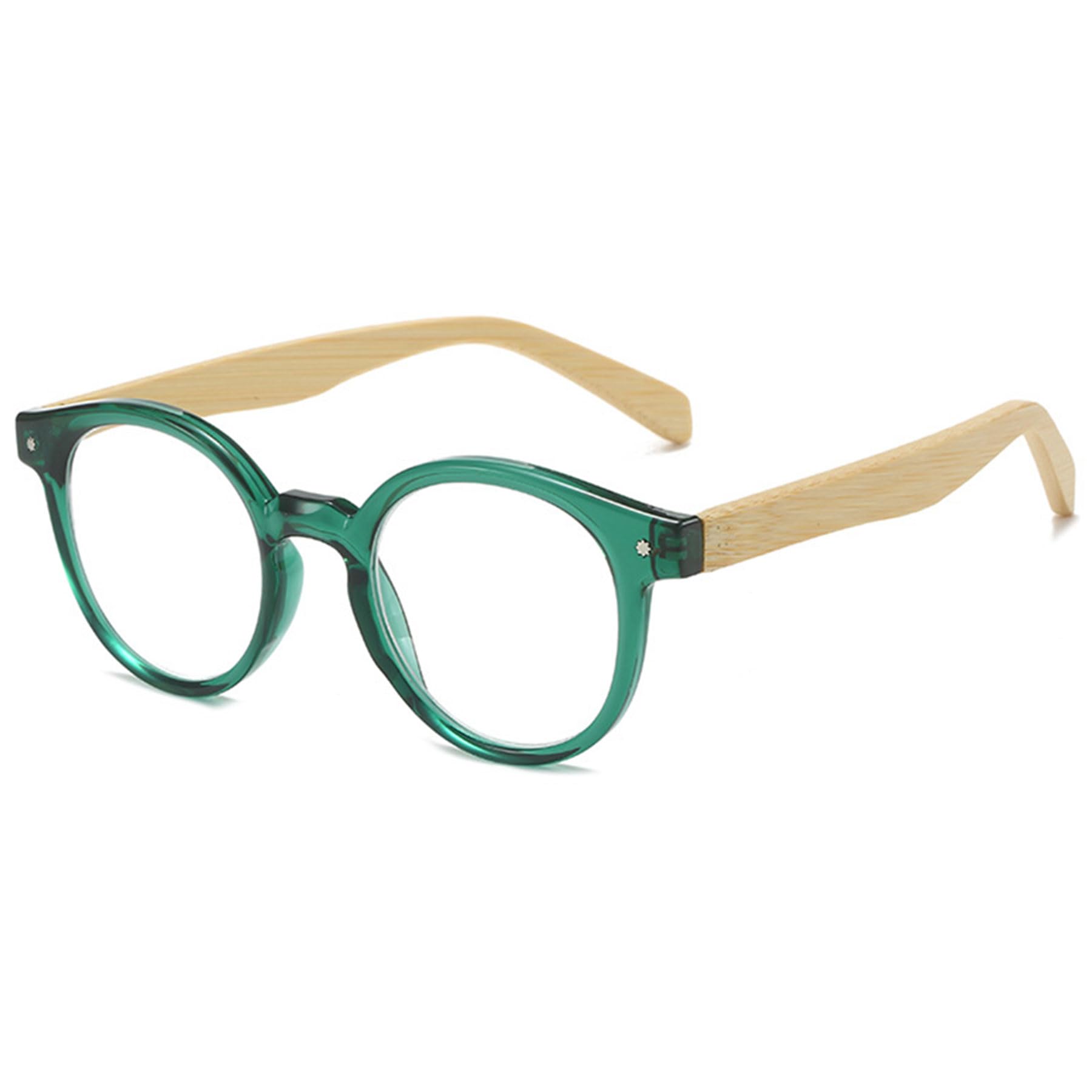 Lanomi Oval Reading Glasses Men Women Compact Round Eyeglasses Wooden Arm Readers Green 1.5