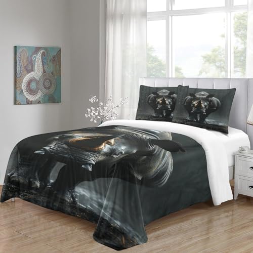 Housse de couette imprimé rhinocéros 3D anti-plis en microfibre douce
