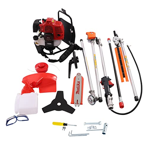 Desbrozadora de gasolina de 2 tiempos 4 en 1 multifunción, 52 cc Desbrozadora de gasolina Cortabordes Garden Tool con alargador dispositivo combinado Cortasetos sistema combinado