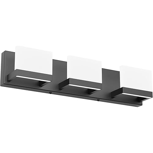 Tipace 3 Lights Black Dimmable LED Vanity Light for Bathroom Up and Down Black Modern Bathroom Wall Light Fixtures Over Mirror(White Light 6000K)