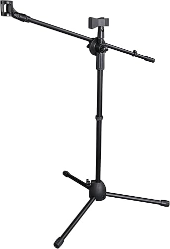 AW Soporte de micrófono de altura ajustable Clip de micrófono dual Tipo plegable giratorio de 90 grados trípode de brazo de pluma para escenario de