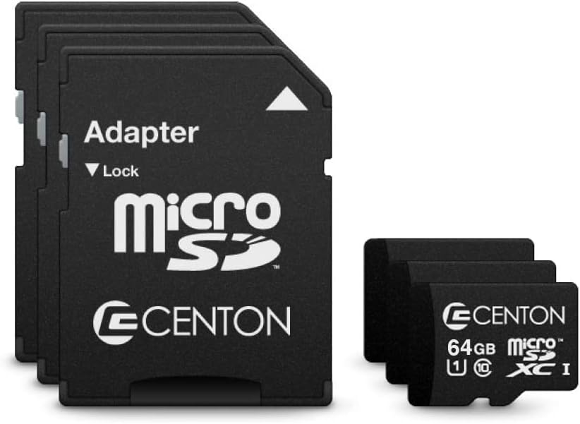 Centon Electronics Micro SD Card, UHS-I / A1 / V10 / U1 / Class 10 Flash Memory Card for Phones, Tablets, Cameras, and More, 64GB, 3 Pack Bulk