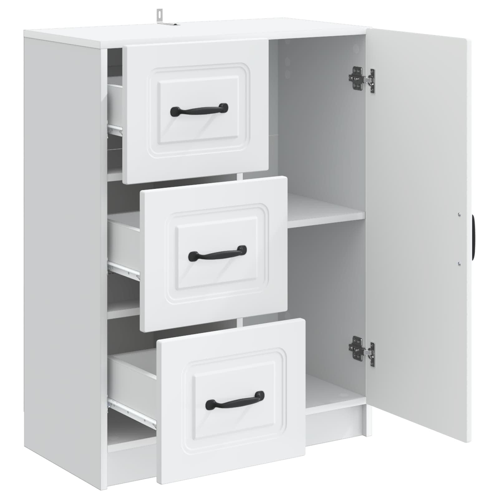 Credenza con 3 cassetti e anta, colore bianco, 66 x 34,5 x 87 cm