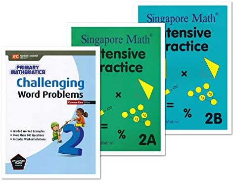 Singapore Math 3 Books Set for Grade 2 - Singapore Math Intensive Practice 2A & 2B, Challenging Word Problems Grade 2