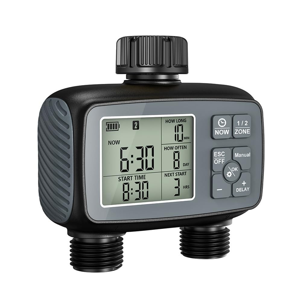 Aundhegrtt Automatic Drip Irrigation Function Sprinkler Timer 2 Zone Programmable Water Timer for Garden Hose US Watering Timer