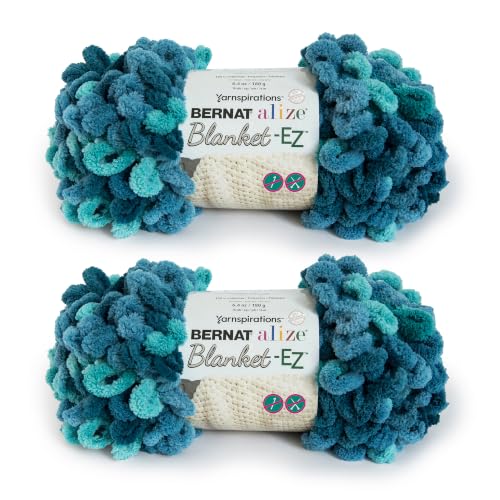 Image of Bernat Alize Blanket-EZ Chunky Yarn for Hand Knitting, Seaport Teals 2-Pack | #7 Jumbo Yarn, 100% Polyester, Super Soft Looped Crochet Yarn for Hand Knitting, Beginners & DIY Crafts, 18yds per skein