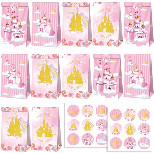 12 sacos de papel para festa de princesas, doces, presentes, sacos de presente de aniversário infantil, sacos de doces, presentes de princesa, aniversário, casamento, cor-de-rosa