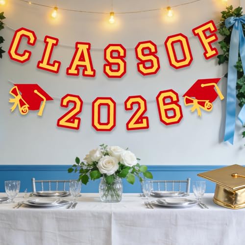 Image of Class of 2026 Graduation Banner University College Grad Garland Decoration Party Supplies High School Colors Red Gold