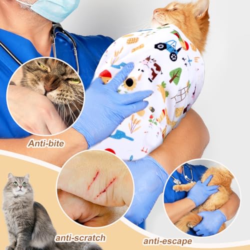 Image of Gosknor Cat Wrap for Grooming, Cute Pattern Anti-Scratch Self-Adhesive Cat Grooming Wrap Cat Burrito Wraps Cat Swaddle Wraps Cat Restraint for Nail Clipping Multifunctional Pet Tools