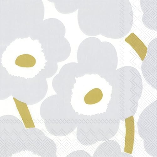 IHR Ideal Home Range Servilletas de cóctel Marimekko desechables de 3 capas de papel para fiestas, 5 x 5 pulgadas, blanco Unikkoplata, 20 unidades