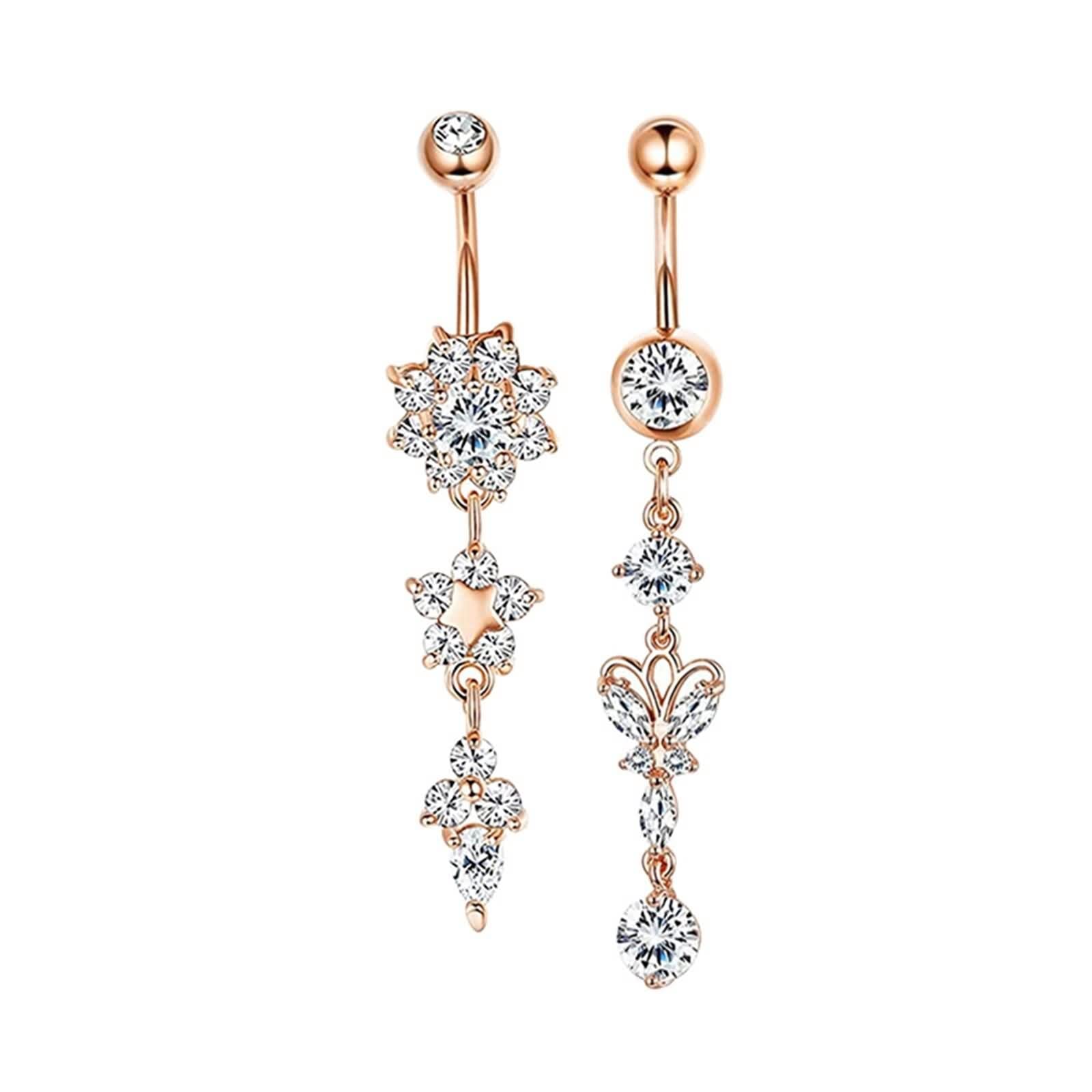 Piercing Nombril Acier Chirurgical Fleur, Lot Piercing Nombril 14 Gauge Bijoux de Piercing Cœur Feuille Zircone