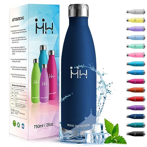 HoneyHolly Botella agua Acero Inoxidable, Botella Termica - 750ml sin BPA, Botella de Agua Deportiva, Doble Pared al Vacío a Prueba de Fugas, Cantimplora Termica para Gimnasio