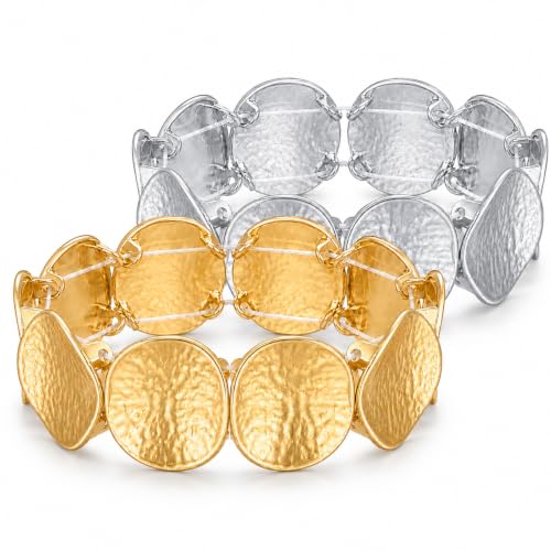 Bracelets en or et argent pour femme plaqué or 14 carats deux tons extensible épais