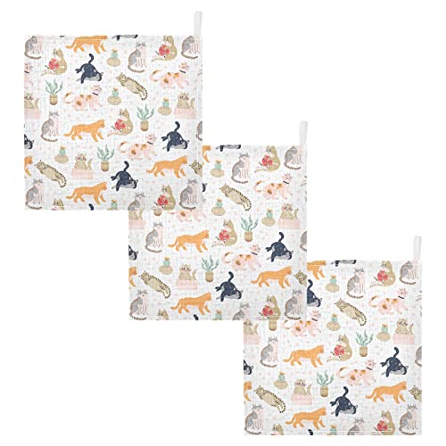 Image of vvfelixl Baby Washcloths Cotton Funny Cats Cactus Baby Muslin Washcloths Soft Baby Face Towel for Newborn Infants Baby Wipes, 11.8 X 11.8 Inch, 5 Pack