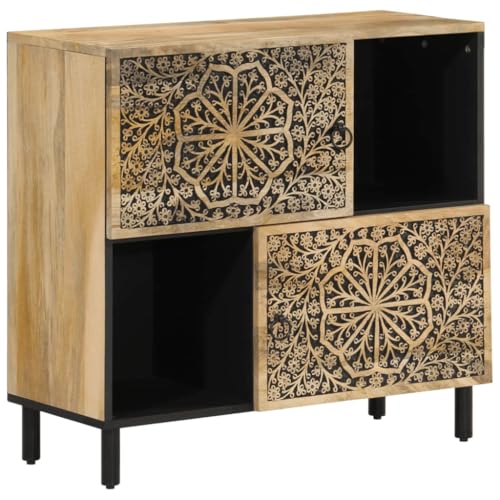vidaXL Beistellschrank, Schrank Kommode mit viel Stauraum, Sideboard mit Eisenbeinen, Anrichte Aufbewahrungsschrank, Massivholz Mango