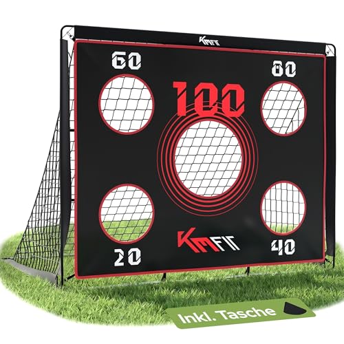 KM-Fit Fußballtor 150x120 cm mit Zielplane | 2-in-1 Fußballtore für Kinder & Erwachsene | Trainingstor mit Torwand für Garten & Outdoor | Bodenanker & Tragetasche