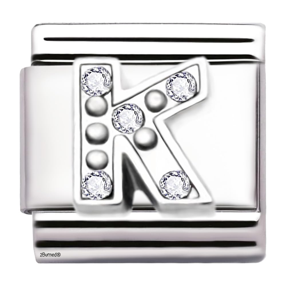 A-Z Letter Cubic Zirconia Italian Charm Links for 9mm Bracelets (Letter K)