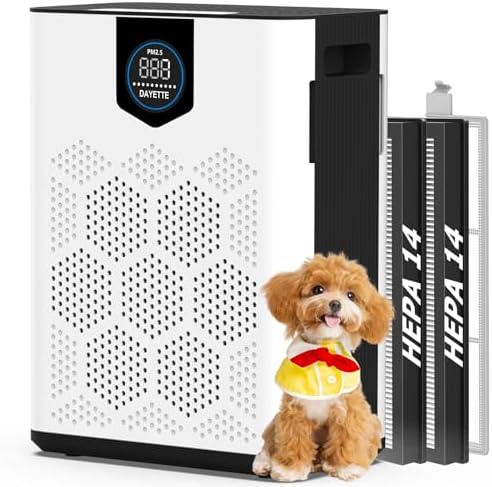 DAYETTE Air Purifiers for Home Large Room Up to 3000 Ft² with 2xH14 HEPA Filters, Air Purifiers for Pets Bedroom with Washable PreFilters, 2 TIMES Purification Speed In Turbo Mode for Dust, Hair, Odor