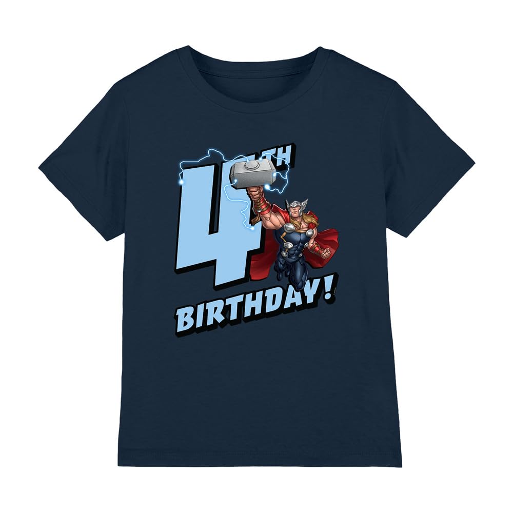 Thor Birthday 4 Unisex Kids T-Shirt, Navy, 5-6 Years, Model UKKT-07-MRVL10463D