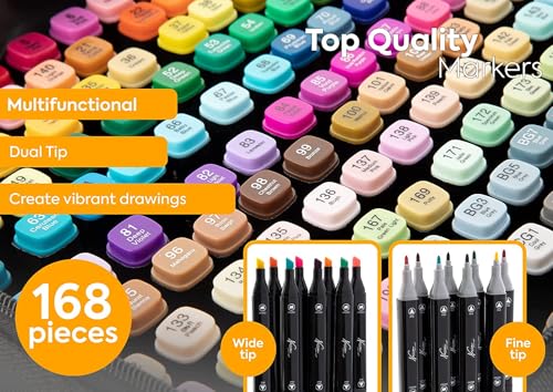 Image of EMNDR 60Pcs Dual Tip Art Markers Set Chisel Sketch Markers for Artists, Kids & Adults - Vibrant Alcohol-Based Colour Pens for Drawing, Calligraphy, Illustration & Craft (60 Pcs)