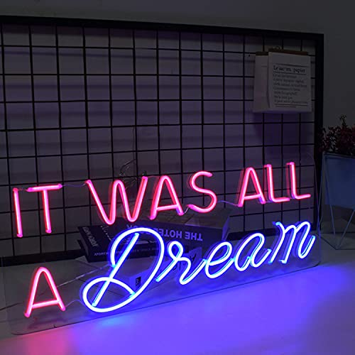 FARNEW Neon Sign Light It was All a Dream Neon Light Art Wall Lights for Beer Bar Club Bedroom Office Hotel Pub Cafe Wedding Birthday Party Decor (Pink)