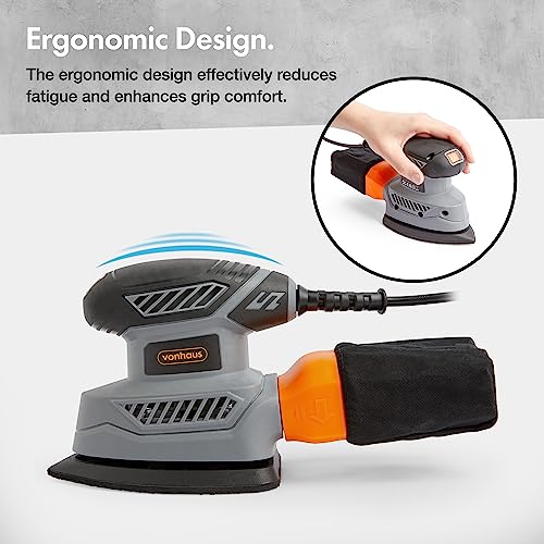VonHaus Detail Sander - 130W Electric Sander for Wood with Dust Collector, 12PCS Sandpaper - 13000RPM, Compact & Ideal for Tight Space Sanding, Home Improvement - Ergonomic Design Handle - Image 3
