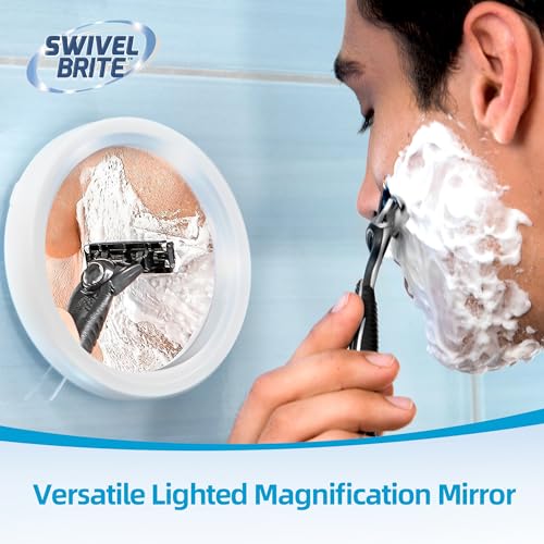 HOMEWELL Swivel Brite Magnifying Mirror with Light for Bathroom Mirrors, 8X Magnification - Mounted Ring Light Mirror w/Magnetic 360° Rotation, Super Bright LED - Travel Lighted Makeup Mirror