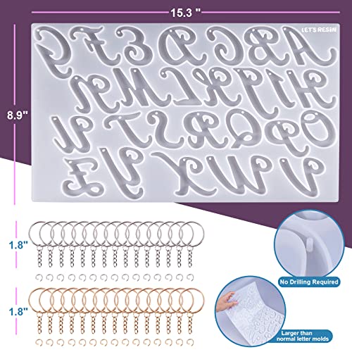 Moldes de resina para llaveros con alfabeto invertido y un kit completo de 60 anillas 3