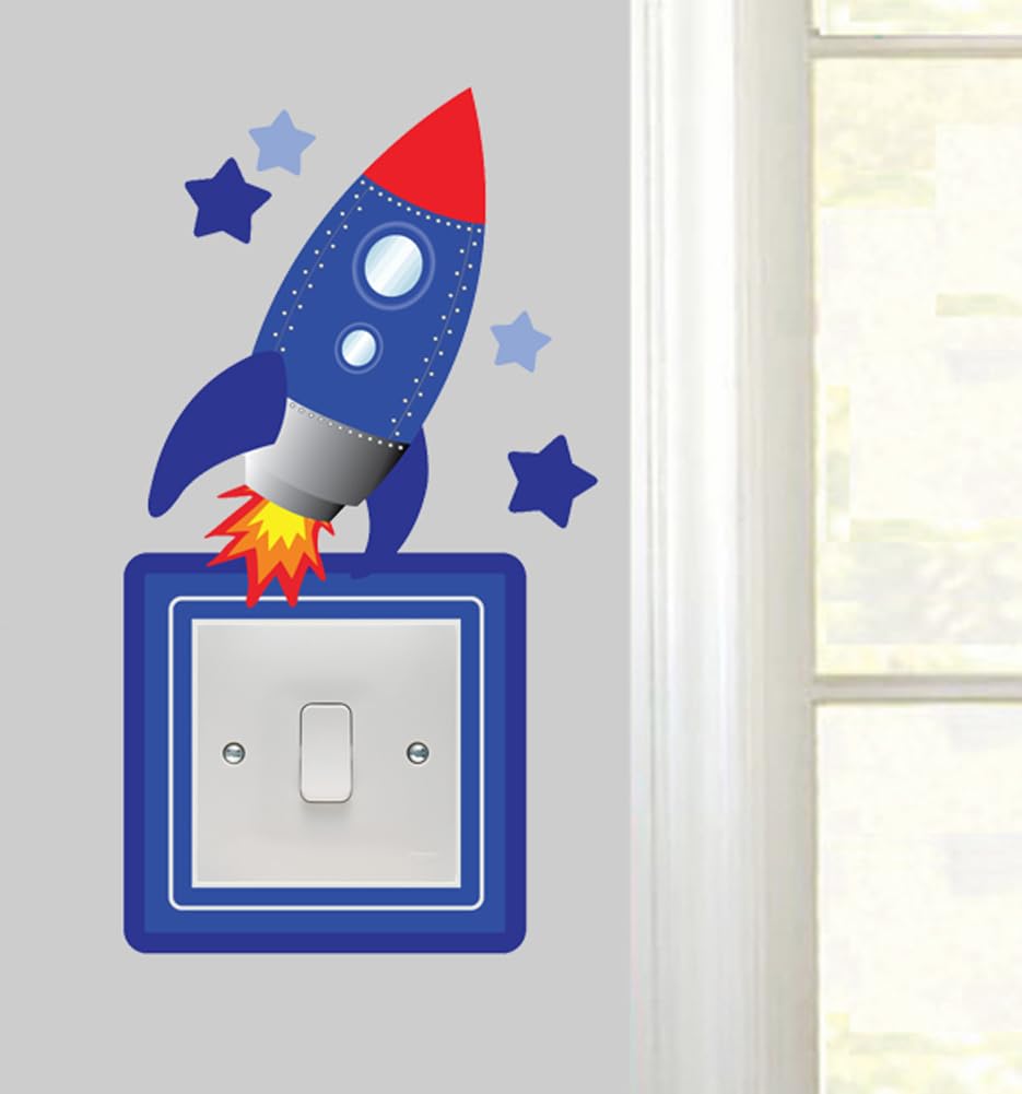 Stickers On Your Wall Blue Rocket & Stars Light Switch Surround Stickers Children's Bedroom