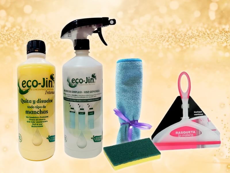 ECO-JIN DETERGENTE EXTRA CONCENTRADO PRODUCTO REVOLUCIONARIO DEL QUE TODO EL MUNDO + RASQUETA LIMPIA CRISTALES + BAYETA MICROFIBRA + ESTROPAJO CON ESPONJA (INTENSE/MARSELLA)