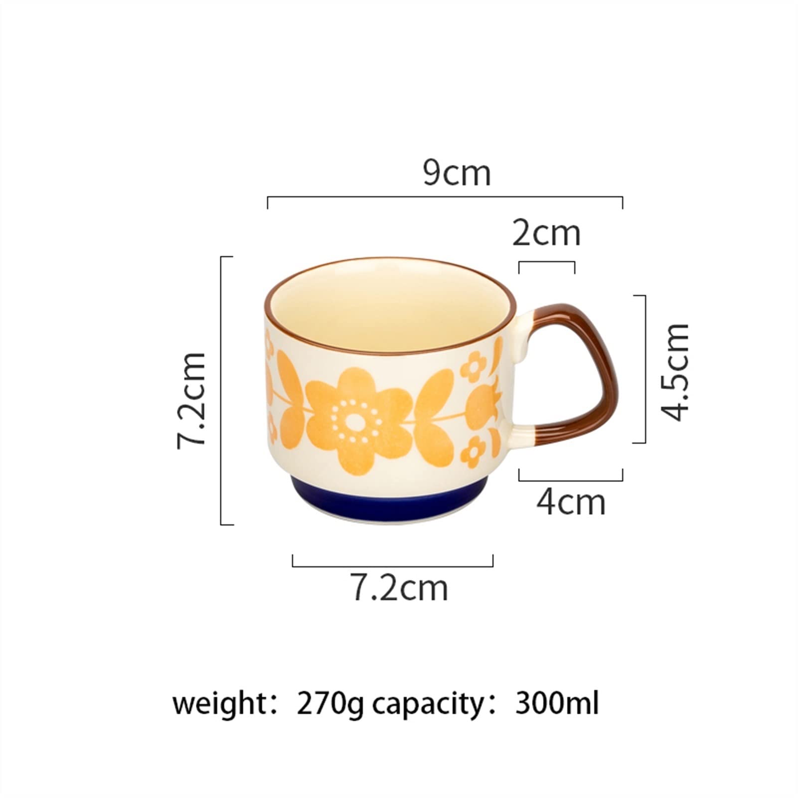 Becher 300 ml Retro Kaffeetasse Keramik Milchbecher Saftgriff Büro Wasserbecher Küche Party Trinkwerkzeug Geeignet für Schule und Familie Kaffeetasse (Farbe: Grau)