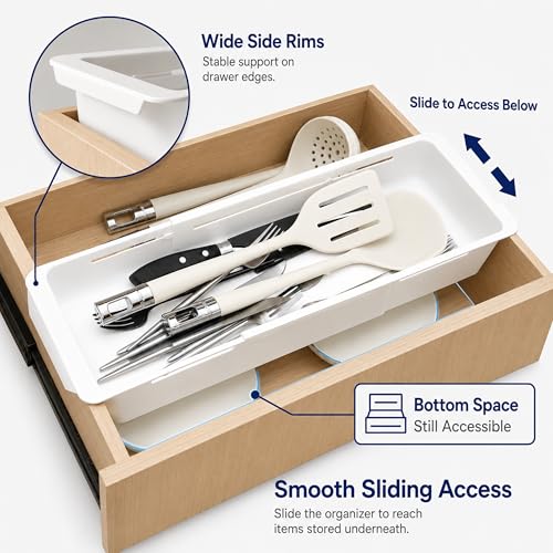 Kirosy 3-Pack Expandable Drawer Organizer for Deep Drawers, Adjustable 17–27 in Storage Tray, Durable PP Smooth Glide Divider for Kitchen, Vanity & Office, Space-Saving Design - Image 5