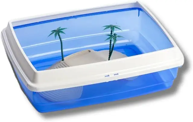 Terrario per tartarughe d'acqua con palme e bordo ricurvo 42x33x14cm