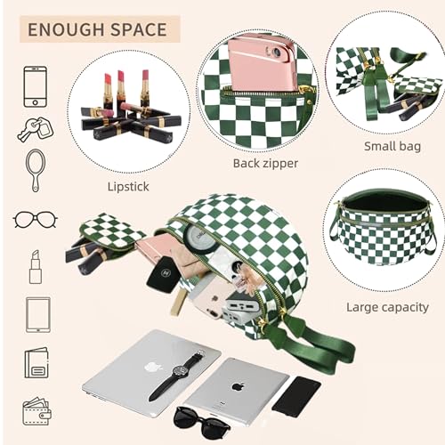 Image of Checkered Crossbody Bum Bags for Women, Nylon Sling Bags with Shoulder Strap, Large Capacity Checkered Purse Bag