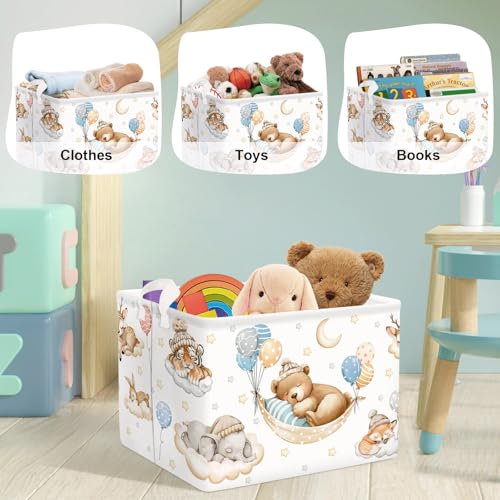 Image of Sleeping Animals Baby Laundry Hamper Collapsible Clothes Kids Storage Basket Large Boys Girls Gift Toy Box Bin for Nursery, Bear, 36L