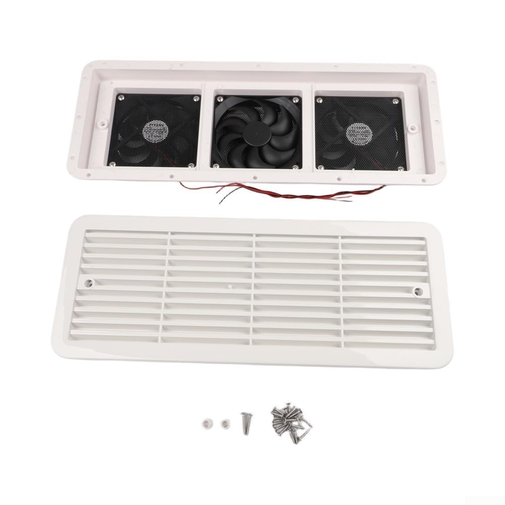 Ventola di sfiato per frigorifero, 12 V, montaggio laterale, tripla ventola, griglia di raffreddamento, kit di ventilazione per camper, ventola di circolazione dell'aria silenziosa in ABS, copertura