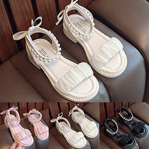 Toddler Baby Girl Child Summer Shoes Lace Sandals Non Slip Soft Sole Open Toe Shoes Elegant Princess (Black, 1 Big Kids)2