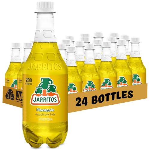 Jarritos - Mexican Soda Soft Drinks, Pineapple (17.7 oz, 524ml) 24 Bottles - Made with Real Cane Sugar - 0g Fat - Made in Mexico - Natural Flavor Soda Pop - Party & BBQ Beverages