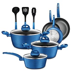 NutriChef 12-Pc Blue Nonstick Cookware Set – Professional Pots & Pans with Durable Coating, All Cooktops Compatible, Including Induction
