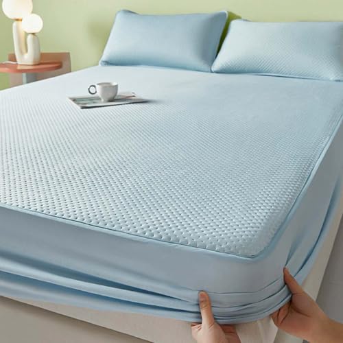 Kühlendes Bettlaken aus Eisseide ultraweiche Tieftaschen-Spannbettlaken kühlendes Spannbetttuch für heiße Sommerschläfer und kühle Erholung atmungsaktive Bettwäsche (90 x 200 cm Blau)