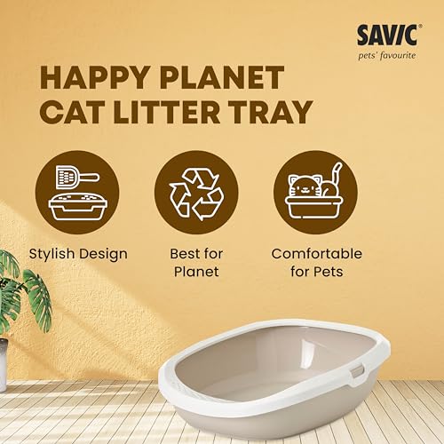 Image of Savic Gizmo Medium Cat Litter Tray with Rim for Indoor Cats, Open Anti-Scatter Cat Toilet Box with Raised Rim for Hygiene & Easy Cleaning, Durable Pet Litter Tray - 17 Inch Mocha